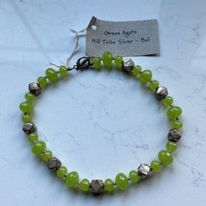 Green Agate and Hill Tribe Silver Necklace NWT